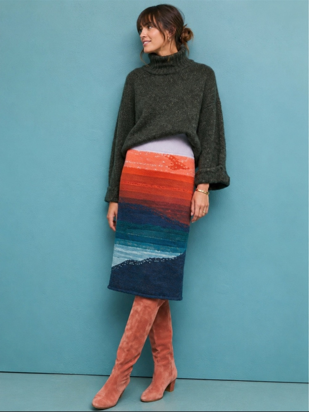Anthropologie Akemi + Kin Colorblock Wool Blend Knit Midi Skirt